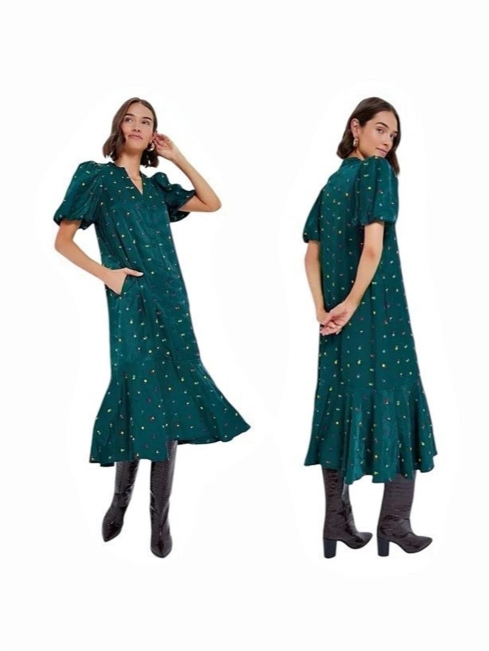 Tuckernuck Molly Floral Midi Dress in Green Size Medium NWT